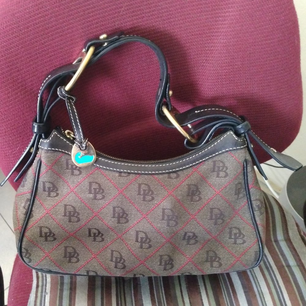 ❤️DOONEY & BOURKE Red/Brown Monogram Logo Hobo Horsebit Shoulder Bag +Hangtag